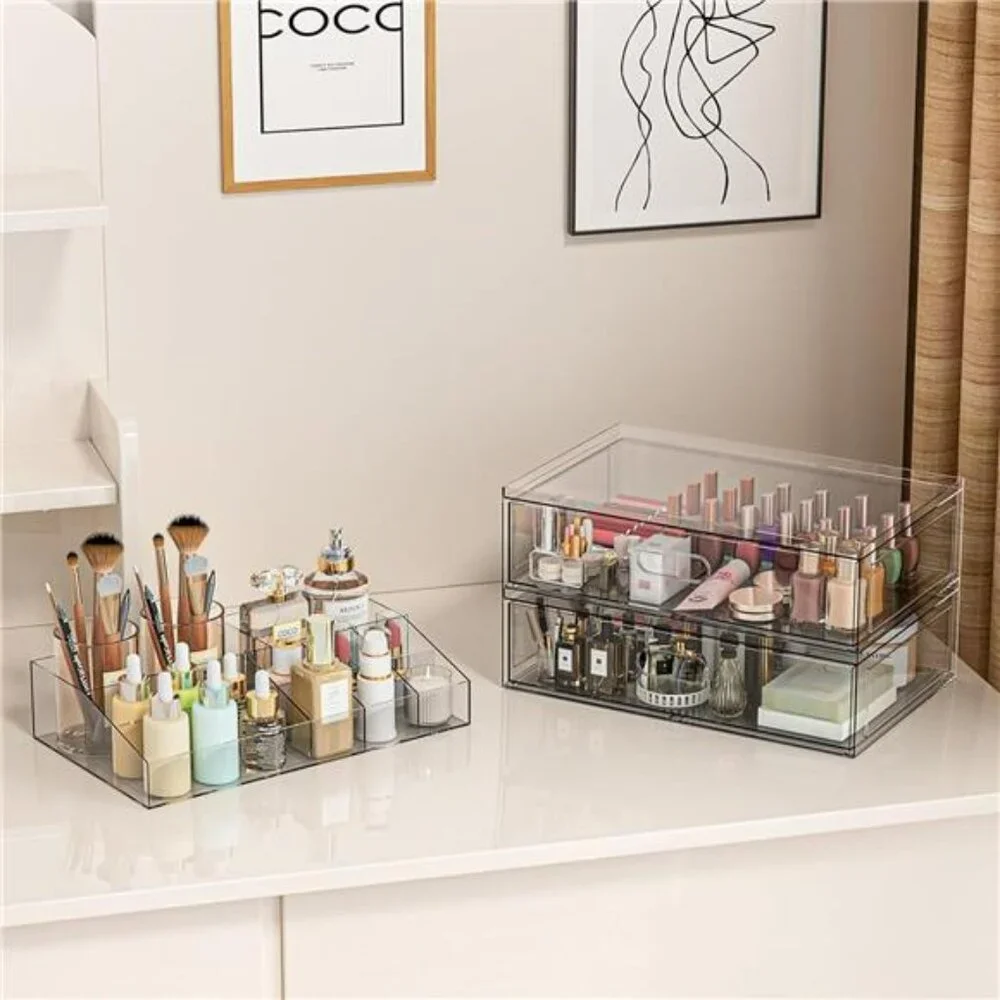 Clear Acrylic Makeup Organizer Stackable Storage Drawers for Vanity Bathroom Cou